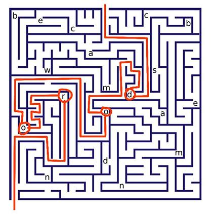 Maze puzzle for escape room - maze with letters along correct path