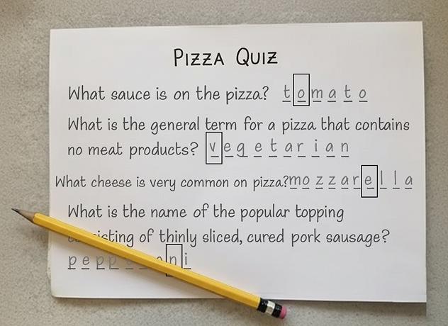 Quiz puzzle for escape room - questions with highlighted letters forming code